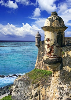 Icon Prints: Puerto Rico, San Juan, Fort San Felipe del Morro, Watch towers and ocean