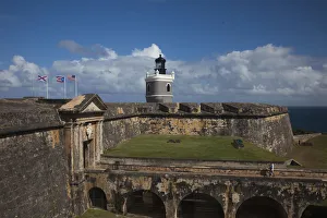 Puerto Rico, San Juan, Old San Juan, El Morro Fortress, front entrance and lighthouse