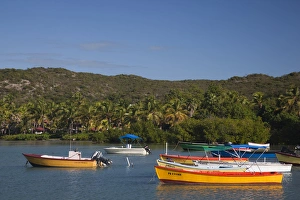Puerto Rico Prints: Puerto Rico, South Coast, Guanica, Bahia de la Ballena bay, boats