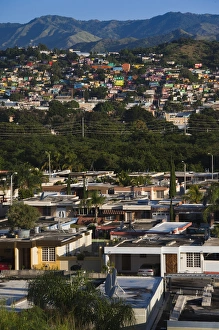 Puerto Rico Prints: Puerto Rico, South Coast, Yauco, elevated town view