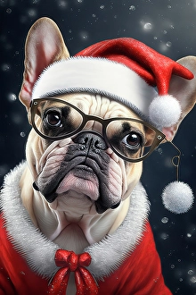 Tassel Prints: Pug dog dressed in Santa outfit and glasses