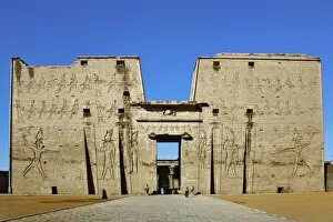 Pylons and main entrance to Temple of Horus, at Edfu, Egypt