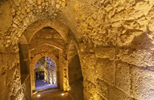 Jordan Gallery: Qalat ar-Rabid Ancient Arabic Fortress Castle Stone Corridor Ajlun Jordan