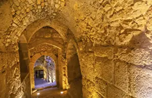 Illuminated Prints: Qalat ar-Rabid Ancient Arabic Fortress Castle Stone Corridor Ajlun Jordan