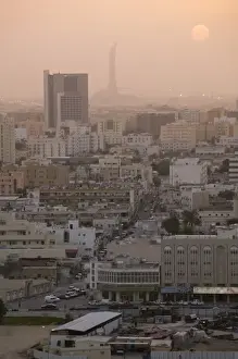 Ad Dawhah Prints: Qatar, Ad Dawhah, Doha. Aerial View of Dowtown / Sunset