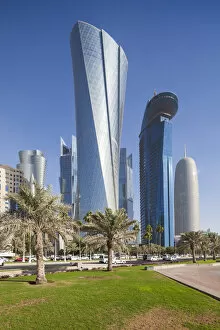 Qatar Gallery: Qatar, Doha, Doha Bay, West Bay Skyscrapers from the Corniche, morning