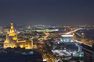 Qatar Collection: Qatar, Doha, FANAR, Qatar Islamic Cultural Center, elevated view, dusk