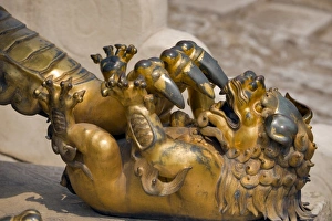 Images Dated 4th May 2009: A Qing-era guardian lion with paw on baby lion, Forbidden City; Beijing; China, Asia