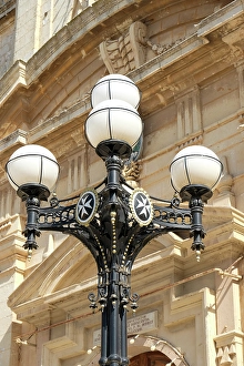 Malta Prints: Rabat, Malta. Old street lamp in front of the Basilica of St. Paul's