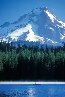 Raft Prints: Rafting on Frog Lake on a misty morning with Mt Hood in background
