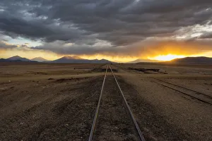 Bolivia Prints: Railway track in the desert, Salar de Uyuni, Potosi Department, Bolivia
