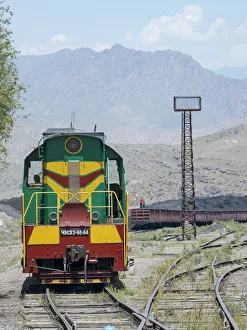 Railroad Prints: Railway for transporting coal. Town Tasch Kumyr, a coal mining area in the Tien Shan or