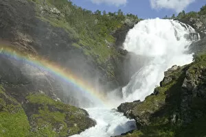 Images Dated 8th June 2004: rainbow over KJpsfossen waterfall. The Flam Railway - an incredibel train journey