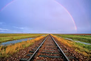 Rainbow over railroad tracks near Fairfield Montana