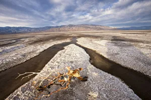 Death Valley Prints: Rainwater creates a creek on Salt Flats. Death Valley. California