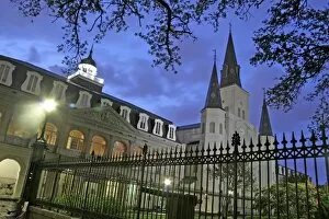 Images Dated 2nd April 2008: Rainy evening lighting St. Louis Cathedral at Jackson Square French Quarter New Orleans
