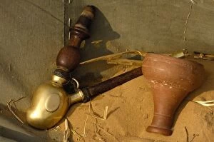 Rajusthani pipe or bong used for smoking through water. Pushkar, Rajasthan. INDIA