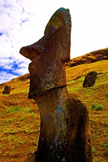 Rano Raraku Moai Statues Abstracts Easter Island during Tapati Festival Rapa Nui