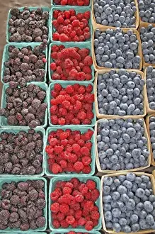 Ripe Prints: Raspberries blueberries at farmers market in South Haven Michigan