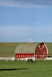 Red barn on a farm in Northern Idaho near Moscow