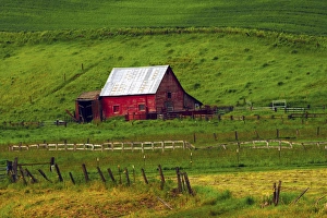 Rolling Prints: Red barn in the Palouse, Whitman County, Washington, USA