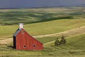 Images Dated 29th June 2019: Red barn in valley of rolling farm fields, Palouse agricultural region of western Idaho