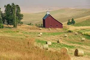 Palouse Prints: Red barn and wheat bales near Moscow, Idaho