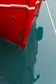 Red boat on the ocean, Narsarsuaq, Greenland