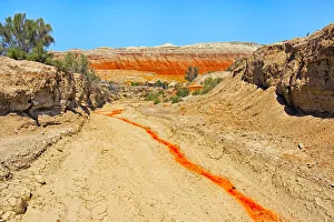 Kazakhstan Prints: Red clay soil carried down by water, Aktau Mountain, Altyn-Emel National Park, Kazakhstan