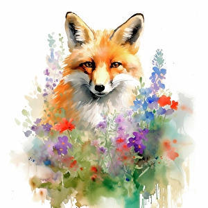 Ai Generated Prints: Red fox watercolor. (AI Generated)