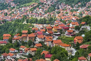 Red roof houses on the hill side, Sarajevo, Bosnia and Herzegovina