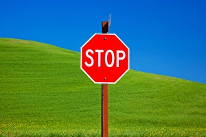 Palouse Prints: Red Stop Sign Green Wheat Grass Fields Blue Skies Abstract Palouse Washington State