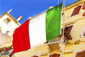 Venetian Prints: Red, white and green Italian flag, Venice, Italy
