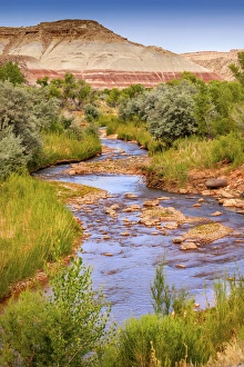 Red White Sandstone Mountain Fremont River Capitol Reef National Park Torrey Utah