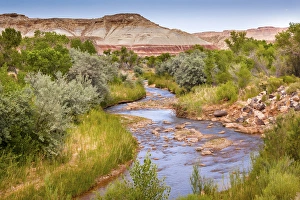Red White Sandstone Mountain Fremont River Capitol Reef National Park Torrey Utah