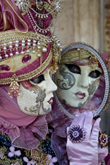Images Dated 24th February 2014: Reflection in mirror Venice at Carnival Time, Italy