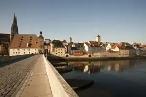Stone Bridge Prints: REGENSBURG18326-2012-BARTRUFF. CR2 - Historic Stone Bridge over the Danube River built
