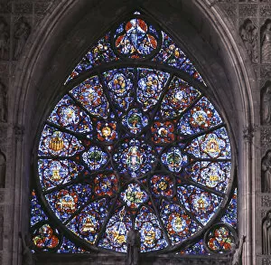 Images Dated 28th October 2003: Reims cathedral. Gothic architecture. Rose window. West front. 13th cent