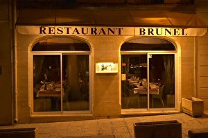 Rhone Prints: The restaurant Brunel at night. Avignon, Vaucluse, Provence, Alpes Cote d Azur, France