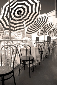 Region Prints: Restaurant in hillside town of Vernazza, Cinque Terre, Liguria region, Italy