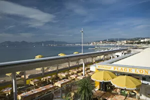 Restaurants on the beach walk area of Cannes, France