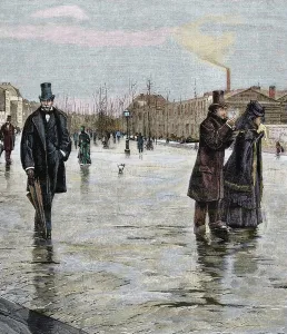 People In The Background Prints: Returning from a funeral. Colored engraving in The Spanish and American Illustration