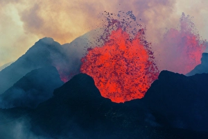 Active Prints: Reykjavik, Iceland. The Bardarbunga Volcano erupts spitting hot lava into the air