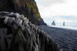 Dark Prints: Reynisdrangar, Vik, Iceland. Black sand beach in the southern most village in Iceland