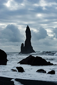 Dark Prints: Reynisdrangar, Vik, Iceland. Black sand beach in the southern most village in Iceland