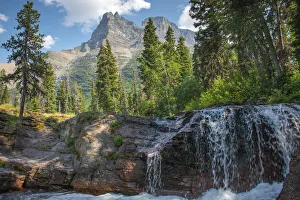 Virginia Falls Prints: Reynolds Mountain and Virginia Falls, Glacier National Park, Montana, USA