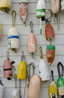 Rhode Island, Block Island. Colorful fishing floats