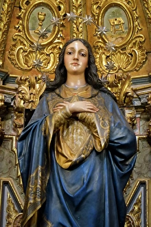 Saint Prints: Rhonda, Spain. Mother Mary icon inside old church interior. (Editorial Use Only)