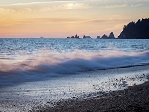 Prints of Rialto Beach, Olympic Peninsula, Washington State. Surf and sand at sunset Images Dated 2024 September: Rialto Beach, Olympic Peninsula, Washington State. Surf and sand at sunset