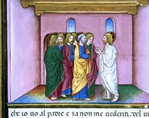 Risen Jesus announces to the disciples the coming of the Holy Spirit. Illuminated